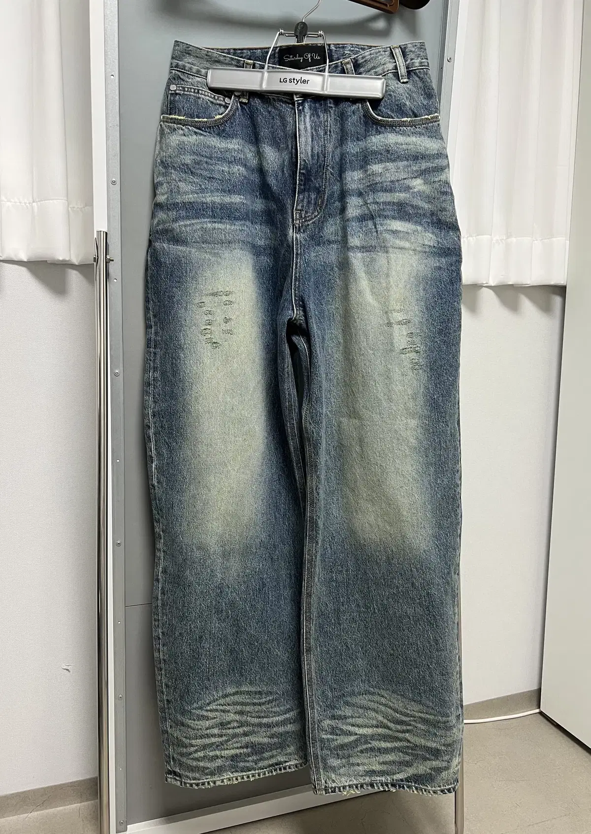 [S] 23FW STU Wide Denim Pants Mid Blue